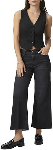 PAIGE Women's Anessa Jeans with Raw Hem, Black Lotus, 32