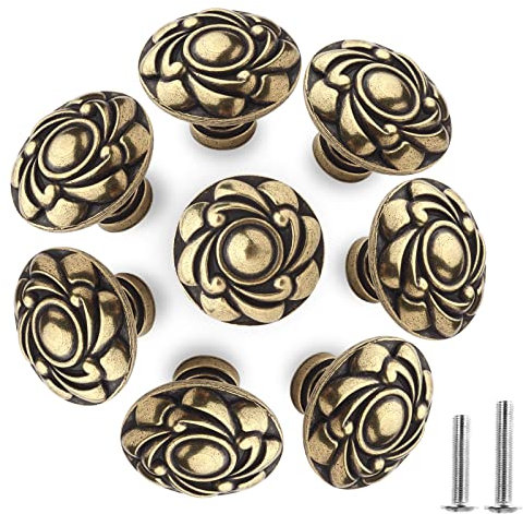 Doygim Antike Bronzefarbene Schrankknöpfe Bronze Türknöpfe mit Schrauben Vintage Möbelknopf Kommodenknöpfe Schrank Knauf Blumen Muster Runde Schubladenknöpfe Set für Küche Badezimmer Kleiderschrank