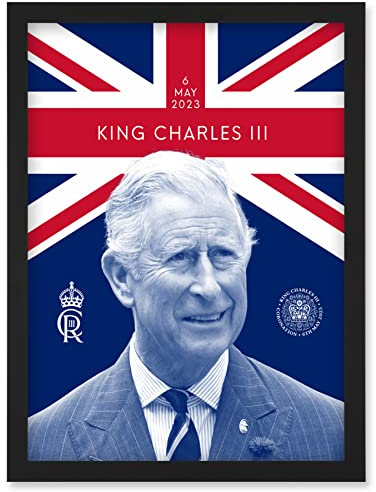 Artery8 King Charles III Reigning Under the Union Flag Coronation Date Crest and Emblem Artwork Framed Wall Art Print A4
