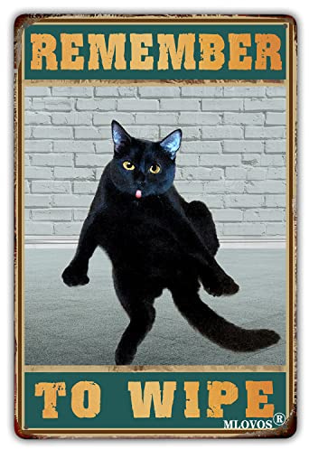 MLOVOS Vintage Bathroom Decor Remember to Wipe Black Cat Funny Cat Metal Tin Sign Cat Bathroom Home Cafe Bar Cave Wall Art Wall Decor 8x12 Inches