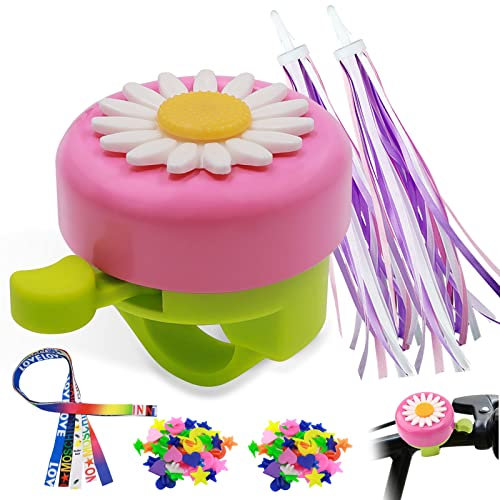 BITEFU 1 STK Kinder Fahrradklingel, Blumen Fahrrad Glocke, Mit 2 Streamer Bike und 5 Fahrradhelm Streamer, 2 Tüten Fahrradspeichen, für Jungen & Mädchen