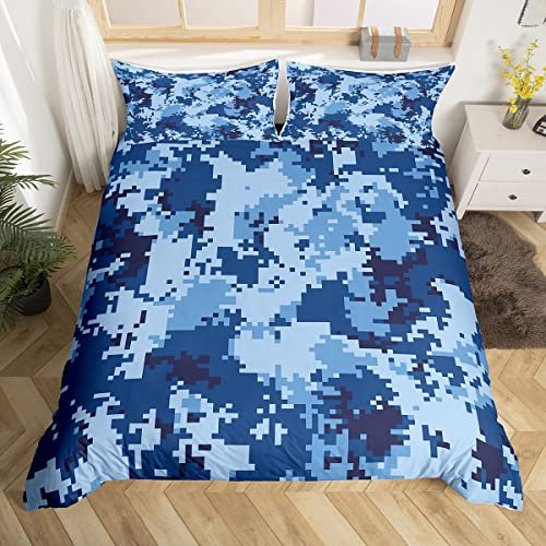 Marineblaue Camouflage Bettwäsche Set S Größe Kinder Jungen Camo Bettbezug Set Abstrakte geometrische Art Camo Tröster Abdeckung Teens Erwachsene Moderne Outdoor Quilt Cover mit 1 Kissenbezug