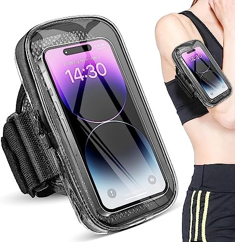 Brassard Smartphone Sport Porte Telephone Manchon de Brassard de Support de téléphone de Course Clair avec Poche pour Carte-clé pour iPhone 14/13/Pro Max/Plus/Mini/12/11/XR pour Course à Pied,Fitness