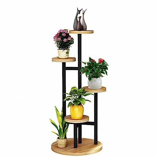 YWQJL Pflanzenregal Metall Holz, 5 Etagen blumenständer pflanzenständer blumenregal Balkon,93cm Ecke Blumenregal Pflanzenregal für Mehrere Pflanzen