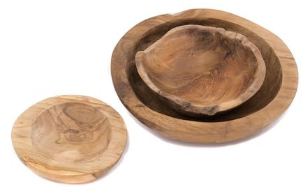 CREEDWOOD Teak Schalen Set Bowl | Teakholz, 30 cm | Holzschale, Obstschale, Wurzelschale, Tischschale, Dekoschale, Schlüsselschale, Obstschale, Natur Servierschale
