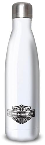 Botella de agua de aluminio – Acero inoxidable (termo 24 horas) reutilizable 330 ml a 750 ml, homenaje para moto HD (acero inoxidable, botella (isotérmica, tapón redondo) 500 ml)