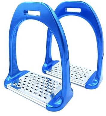 JA Horse Aluminium Steigbügel Pferd Reiten Balance rutschfeste Einlagen stabile schwarz rot blau Kohlefaser Muster (Blau)