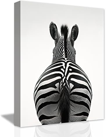 LZIMU Zebra Badezimmer Leinwand Kunstdrucke lustiges Zebra Hintern Wandbild schwarz weiße Tiere Poster für Babyzimmer Badezimmer Dekoration (Zebra, 28.00 x 35.00 cms)
