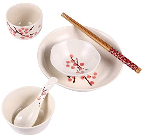 Set da tavola in ceramica da 6 pezzi Set di stoviglie in ceramica giapponese per servizio di cucina domestica per una persona (colore: rosso)