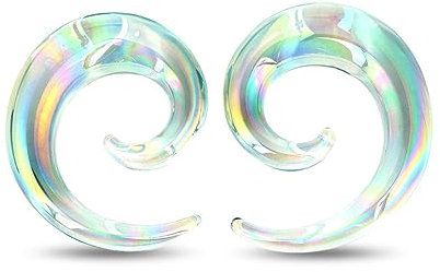 Longbeauty 1 Paar Glas Dehn Spirale Ohr Dehnstab Dehnungsstab Dehnschnecke Dehnsichel Piercing Tapers Expander Plug Tunnel Ohrstecker, Stil A, 14mm