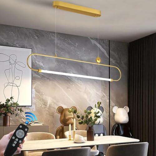 FWX Pendelleuchte LED Moderne Dimmbar Gold Kronleuchter 100CM Ringleuchte Pendellampe Hängeleuchte Rund 28W Hängelampe Deckenleuchte Mit Fernbedienung Küche Wohnzimmer Lampe