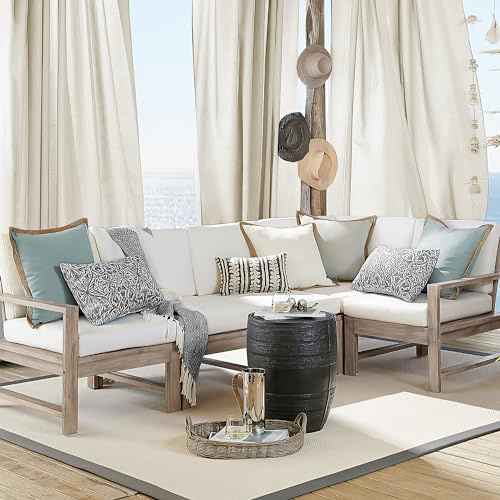 PONY DANCE Outdoor Gardinen Leinen Boho Terrasse Vorhang mit Schlaufen | 2er Set H243 x B140cm, Beige, Luftig, Lichtdurchlässig, Halbtransparent, Wasserdicht, mit Klettschlaufen, für Pavillon