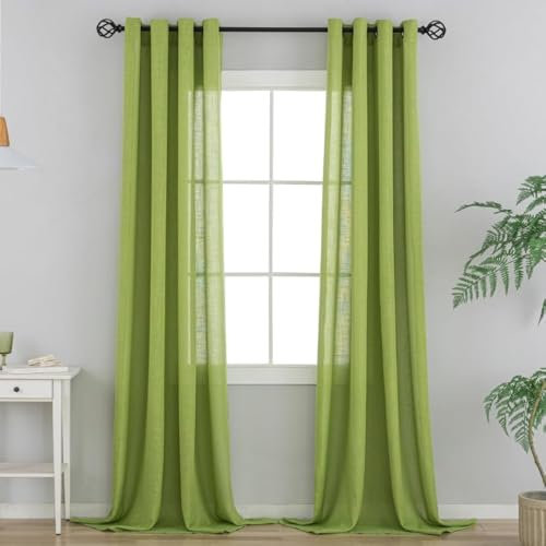 VOILYBIRD Natürliche Leinenstruktur Vorhänge mit Ösen Leinen Gardinen für Fenster Wohnzimmer (Grün, HxB 260x140 cm, 2 Stück)