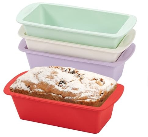 Vinuwu 4 Stück Silikon Backform, Klein Brotbackform 20 x 9.5 x 5.5cm, Kuchenform Rechteckig Kastenform Tortenform Toastbrot, Airfryer Silikonformen Brotformen Zum Backen Zubehör Set
