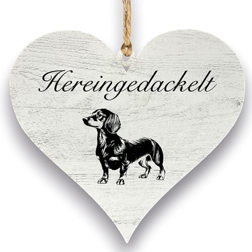 Your Gravur - Herz Schild Dekoschild - Hereingedackelt - Herzschild Holz Herz Holzschild 12 x 13 cm Geschenk