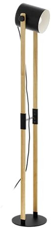 EGLO Lampada da terra Hornwood, lampada vintage con design industriale, certificazione FSC, stile rétro in acciaio e legno, nero, crema, marrone, attacco E27, interruttore a pedale
