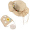 Gorra de Sol Chica Sombrero de Paja y Pequeño Bolso Set Gorra de Sol Chica de Playa con Flores para Viaje para Niños Verano Playa Actividades al Aire Libre