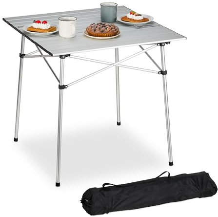 Relaxdays Klapptisch, klappbarer Camping Tisch, HBT: 70 x 70 x 70 cm, Aluminium, Faltbarer Multifunktionstisch, Silber