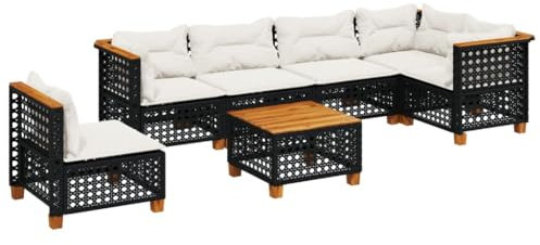 vidaXL Garten Sofagarnitur 7-TLG., Gartensofa mit Kissen Stahlrahmen, Sitzgruppe für Garten Terrasse, Gartenmöbel, Modern, Schwarz Poly Rattan