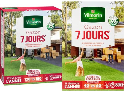 Vilmorin 4460715 Gazon 7 Jours, Vert, 3 kg & 4460714 Gazon 7 Jours, Vert, 1 kg