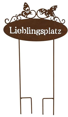 Gartenschild Gartenstecker Lieblingsplatz aus Metall Rostfarben Höhe 43 cm Breite 23 cm
