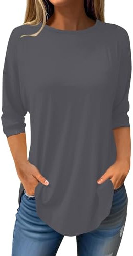 HOOUDO Angebote des Tages Heute Damenoberteil in Reiner Farbe, modisch, lässig, Rundhalsausschnitt und Dreiviertelärmel Pullover Schwangerschaft Hemd Damen Oversized Baumwo Sale Angebote Bestellung