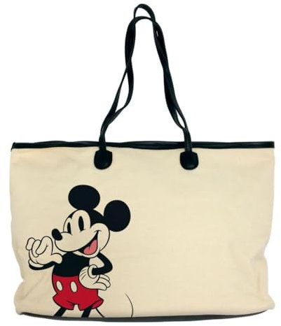 ARDITEX - Einkaufstasche aus Segeltuch, 36 x 27 x 16 cm, mit Reißverschluss und Innentasche, romantisches Mickey und Minnie Design, ideal für den Alltag, Einkaufen oder Ausflüge mit Stil, Mickey