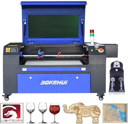 Autoenfoque 80W Máquina de Grabado Láser 700x500mm Máquina de Grabador Láser de CO2 Máquina de Corte Láser LCD Digital, Bomba de Aire, Panel de nido de abeja,Software RDWorks & Eje Rotatorio