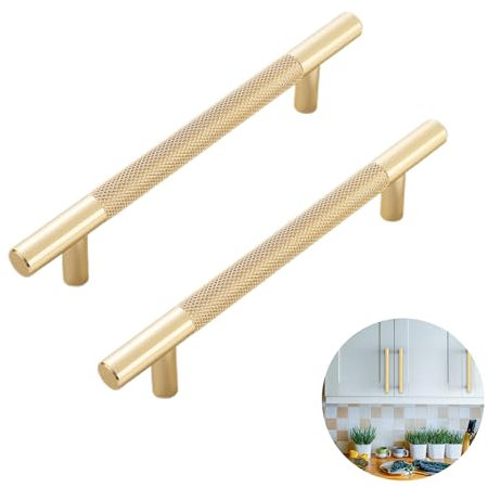 TIEGUANJIA 2Pcs Cabinet Handles Drawers Dresser Bar Handle Stainless Steel Kitchen Cabinet Handles Brushed Gold Knurled Cabinet Pulls Long Wardrobe for Drawer Dresser Cupboard and Wardrobe(Rose Gold)