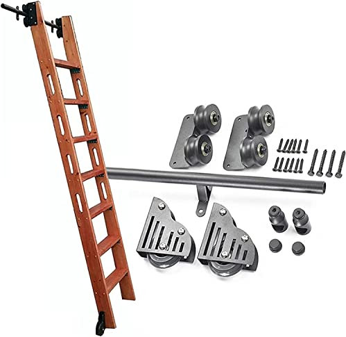 SJHKXAHY Rolling Ladder Hardware Kit Tracks/Rails Rolling Ladder Hardware Library Slide Hardware Kit Round Tracks/Rails, Sliding Hardware Rolling Library Kit (No Ladders) + Floor Rollers