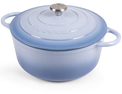 Cocotte en Fonte Émaillée – Casserole Faitout avec Couvercle, Antiadhésif, Marmite pour Induction et Four, 6.1 Liter – Bleu Céleste – par Nuovva
