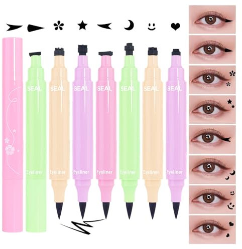 8 Stück Schwarz Doppelseitig Flüssig Eyeliner Set Dreieck Make Up Stempel Flüssiger Eyeliner Long Lasting Waterproof Fleckenresistent (Schwarz-1, Pack)