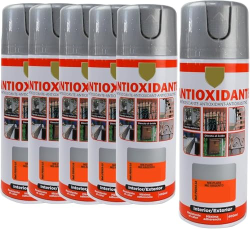 MORE FREE-Pintura Spray Antioxidante Plata argento 400 Ml para las Superficies de Metal, Hierro y Aluminio,Pack de 6 Unidad