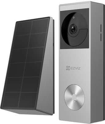 EZVIZ Intelligente Video-Türklingel, kabellose Türkamera mit Solarpanel und 5200mAh-Akku, 2K und Farbnachtsicht, Personen/PIR-Erkennung, Zwei-Wege-Audio, 8GB eMMC-Speicher, CP3 Pro