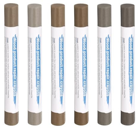 sourcing map Wood Filler Sticks 6 Colors Wooden Wax Touch Up Furniture Repair Crayons for Medium Brown 10-11, Space Gray, Light, Gray Oak, Gray
