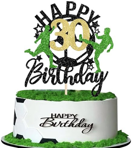 1 Stück Fußball Happy 30th Birthday Cake Topper Alles Gute zum Geburtstag Tortendeko Sport Fußball Kuchen Deko für Soccer Thema 30 Jahre alt Geburtstag Jahrestag Party Kuchen Dekorationen