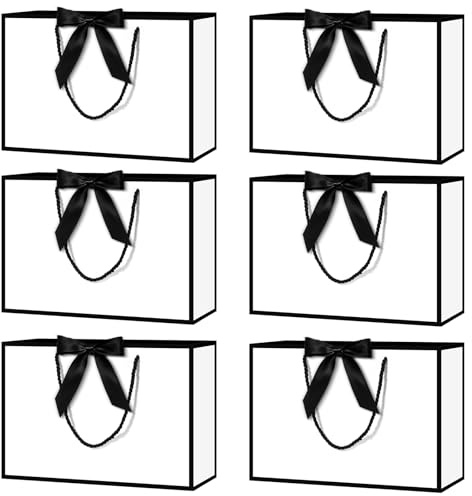 NADSSJL Medium Gift Bags for Present - 6 Pcs Birthday Gift Bag, with Wrappers and Cards, Party Bags with Handles for Weddings, Birthdays, Parties, Valentine's Day and Christmas (White)