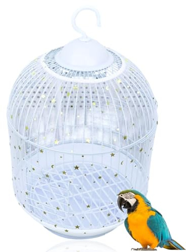 KEMUZ Einstellbar Vogelkäfig Abdeckung,Groß Vogelkäfig Samenfänger,Papageien Kordelzug Vogelfutter Kleintiere Netz,Abdeckung Rock Bewachen für Runde Quadratische Käfige,vogelkäfig groß,Weißer Stern