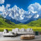 Papier peint autocollant amovible pour décoration de maison, bureau et chambre à coucher - Motif paysage vert et ciel bleu