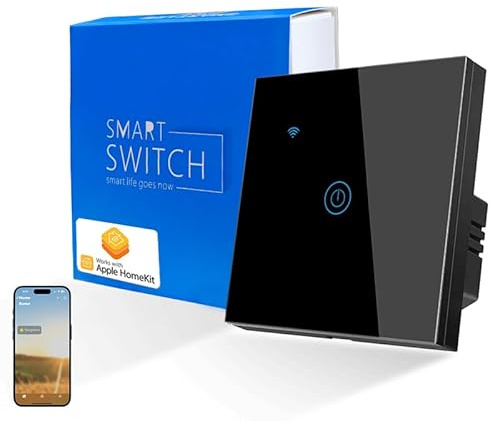 Naigebrol Apple Homekit - Interruttore intelligente WiFi - Richiede un filo neutro richiesto, compatibile con HomeKit, pannello tattile in vetro, design moderno, 1/2/3, standard britannico, ignifugo