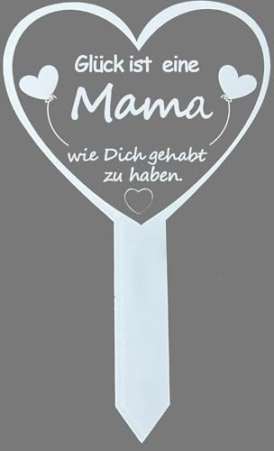 MKISHINE Grabstecker Herz mit Spruch Glück ist eine Mama/Oma... einen Papa Opa, Grabschmuck Friedhof Grabdeko Trauer Spruch Wetterfest, Grabschmuck für Friedhof, 16 x 26 cm, Weiß (Mama)