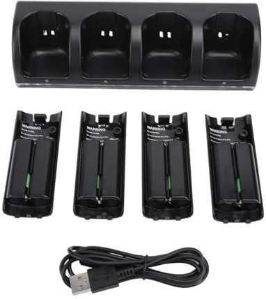 Culnflun Controller Charger Station for Wii Remotes, 4 in 1 Charging Dock with 2800mAh Rechargeable Batteries and LED Indicators for Wii Remote Controllers (Black)