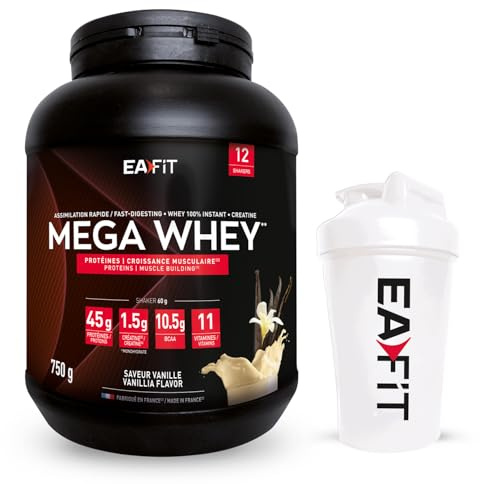 Mega whey vanille 750g + shaker blanc - EAFIT marque française