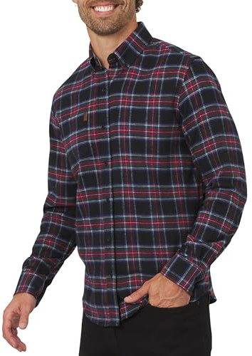 Chaps Men's Classic Fit Long Sleeve Button Down Stretch Flannel Casual Woven Shirt, Black Multi, X-Large