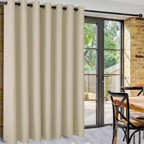 DWCN Rideaux Chambre Beige Clair Rideau Isolant Thermique L304xH243 cm 1 Pièce Large Rideau Occultant à Oeillets Phonique Anti Bruit Rideaux Separation de Piece Décoration Maion pour Salon/Cuisines
