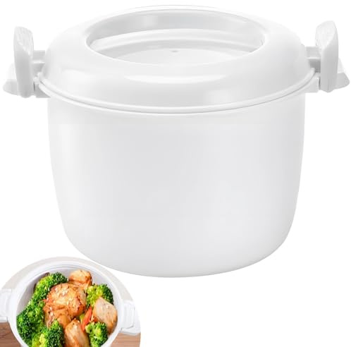 Cuocere il riso a microonde, grande, in plastica bianca, portatile, con coperchio, perfetto per i viaggi e contenitore per il pranzo isolato multifunzionale