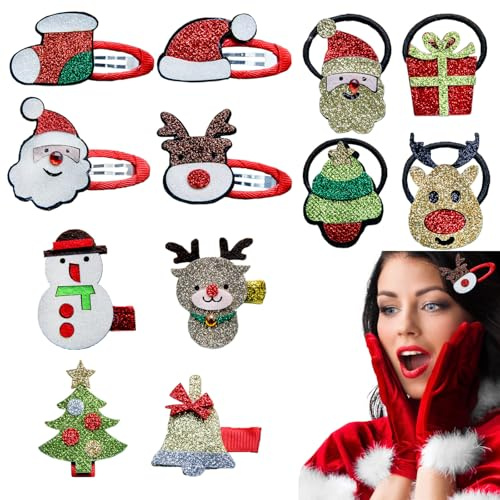 12 Stück Haarspange Weihnachten,Adventskalender FüLlung FüR Mädchen Haarspangen Geschenke Haarschmuck Weihnachts Kleinigkeiten Inhalt Jahre Kleine Sachen Haarspange Christmas Haargummi