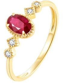 Gualiy Gold 14 Karat Ring, 585 Gelbgold Verlobungsringe mit Oval Rubin und Diamant Eheringe Damen Größe 54
