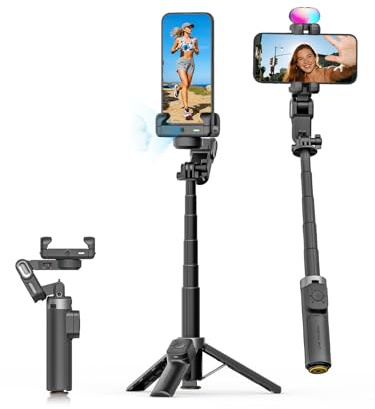 AOCHUAN Gimbal-Stabilisator für iPhone, 4-in-1 Handy-Gimbal mit kabelloser Fernbedienung, Selfie-Stick mit automatischer Gesichtserkennung und 360°-Drehung für Vlogging – M3 Pro Mini Schwarz