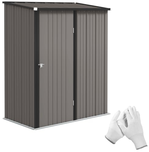 Outsunny Metall Gerätehaus 1,34m² Pultdach 161,5 x 94,5 x 196cm Hellgrau | Abschließbarer Tür, Wetterfest, Geräteschuppen, Garten Schuppen, Outdoor Gartenhaus, für Hinterhof Außenbereich